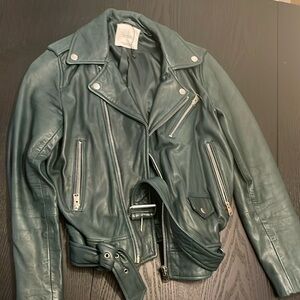 Mango size medium green leather jacket